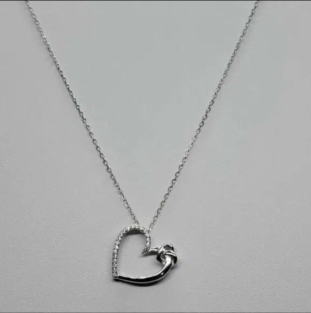 Brand New Sterling Silver 925 Heart w/ Cz stones Necklace