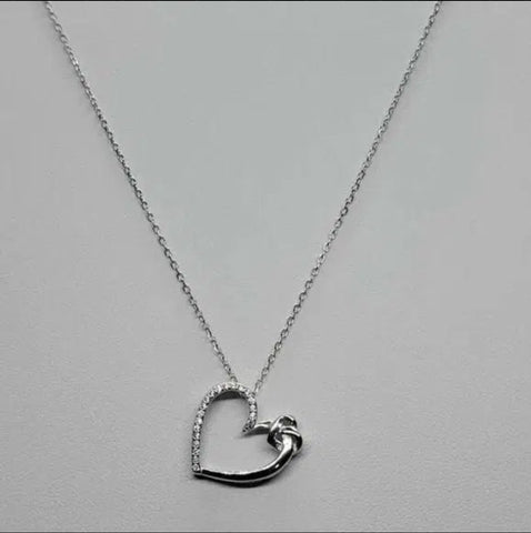 Brand New Sterling Silver 925 Heart w/ Cz stones Necklace
