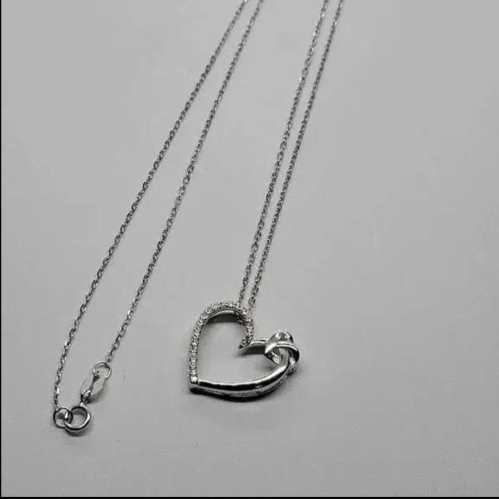 Brand New Sterling Silver 925 Heart w/ Cz stones Necklace
