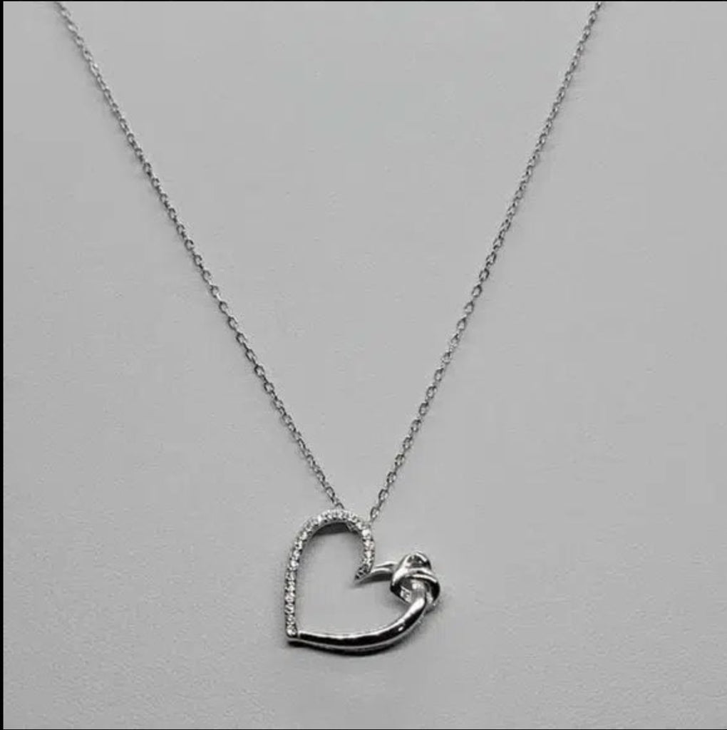 Brand New Sterling Silver 925 Heart w/ Cz stones Necklace