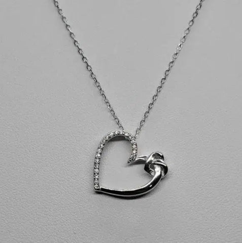 Brand New Sterling Silver 925 Heart w/ Cz stones Necklace
