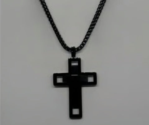 Brand New Black Stainless Steel Double Cross Necklace