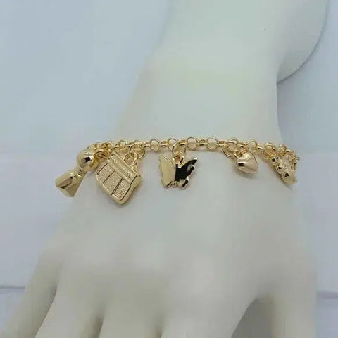 Brand New Brazilian 18k Gold Filled Multi Charms Bracelet