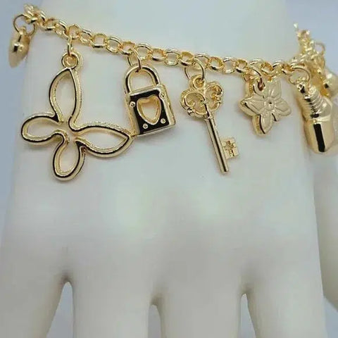 Brand New Brazilian 18k Gold Filled Multi Charms Bracelet