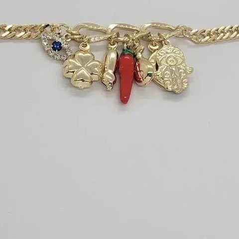 Brand New  Brazilian 18k Gold Filled Multi Lucky Charms Bracelet