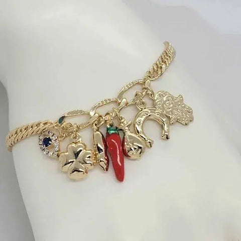 Brand New  Brazilian 18k Gold Filled Multi Lucky Charms Bracelet