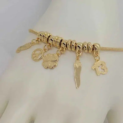 Brand New Brazilian 18k Gold Filled Multi Charms Bracelet