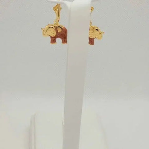 Brand New Brazilian 18k Gold Filled Brown Color Elephant Earrings