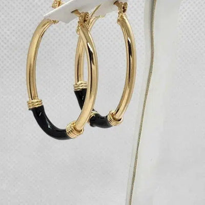 Brand New Brazilian 18k Gold Filled Beautiful Oval BLACK Earrings