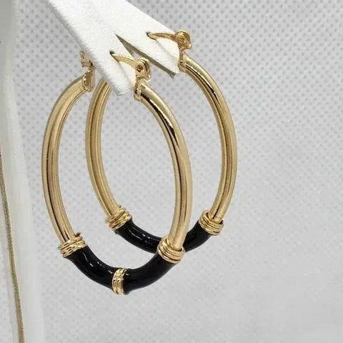 Brand New Brazilian 18k Gold Filled Beautiful Oval BLACK Earrings