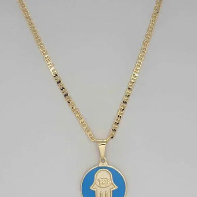 Brand NEW  Brazilian 18k Gold Filled Hamsa with baby blue Necklace