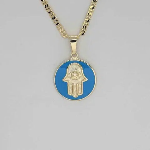 Brand NEW  Brazilian 18k Gold Filled Hamsa with baby blue Necklace