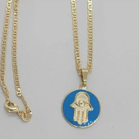 Brand NEW  Brazilian 18k Gold Filled Hamsa with baby blue Necklace