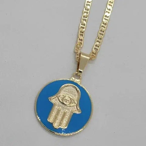 Brand NEW  Brazilian 18k Gold Filled Hamsa with baby blue Necklace