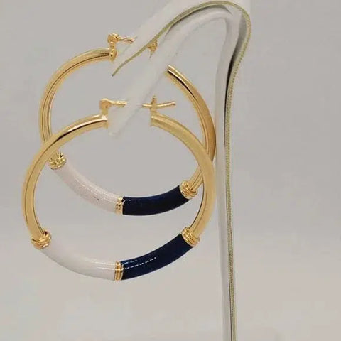 Brand New Brazilian 18k Gold Filled Blue/white Hoops