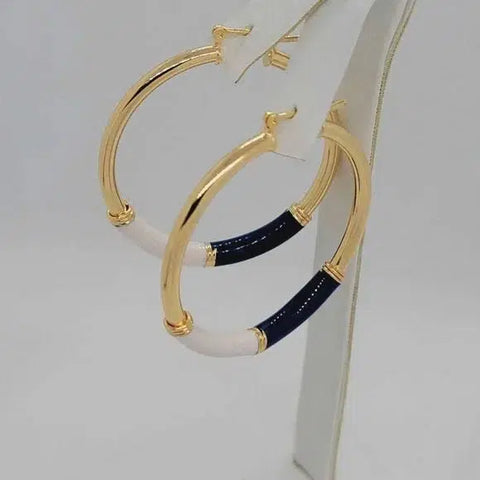 Brand New Brazilian 18k Gold Filled Blue/white Hoops