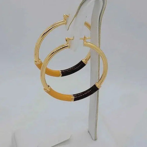 Brand New Brazilian 18k Gold Filled Brown Hoops Earrings