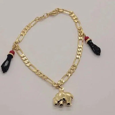 Brand New  Brazilian 18k Gold Filled 2 Figa Hand and 1 Elephant Bracelet