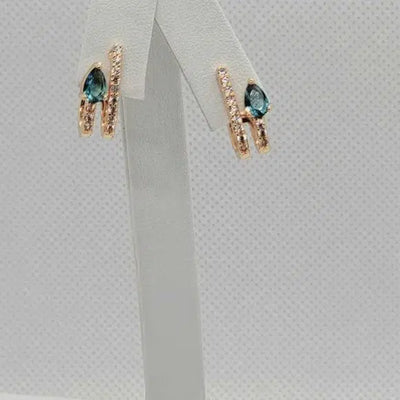 Brand New Brazilian 18k Gold Filled Cubic Zirconia Stones with Blue Gem Earrings