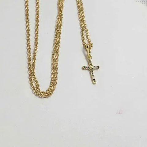 Brand New  Brazilian 18k Gold Filled Multi color cross Necklace