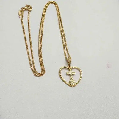 Brand New  Brazilian 18k Gold Filled Heart with Cross Necklace