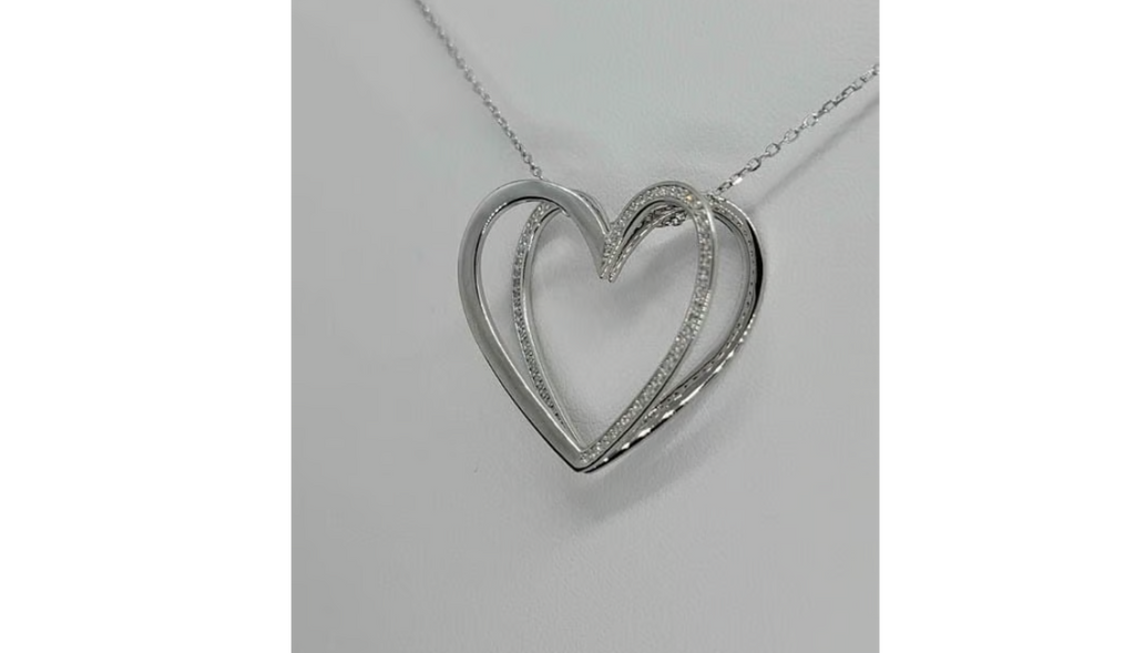 Brand New Sterling Silver 925 Heart Zirconia stones Necklace