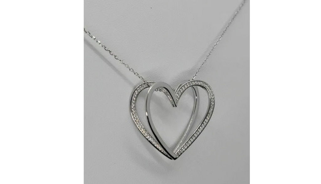 Brand New Sterling Silver 925 Heart Zirconia stones Necklace