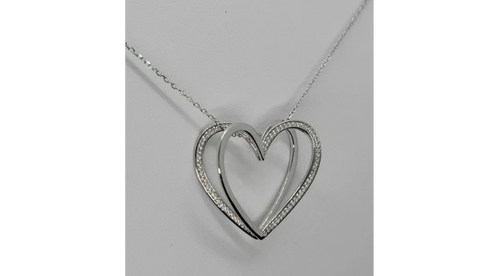 Brand New Sterling Silver 925 Heart Zirconia stones Necklace