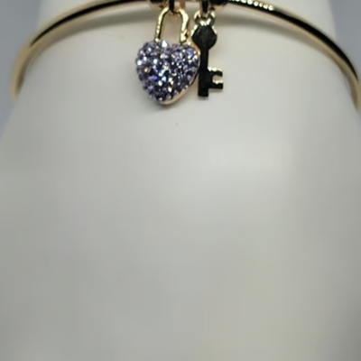 18K Gold-Plated Bracelet with Purple Heart & Key Charm | Brand New