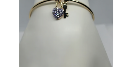 18K Gold-Plated Bracelet with Purple Heart & Key Charm | Brand New