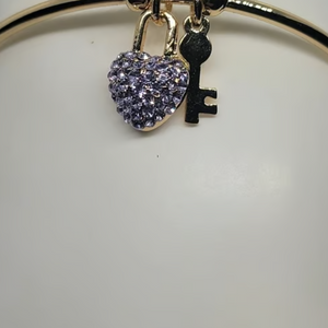 18K Gold-Plated Bracelet with Purple Heart & Key Charm | Brand New