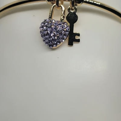 18K Gold-Plated Bracelet with Purple Heart & Key Charm | Brand New