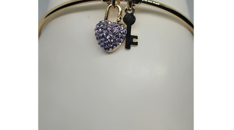 18K Gold-Plated Bracelet with Purple Heart & Key Charm | Brand New