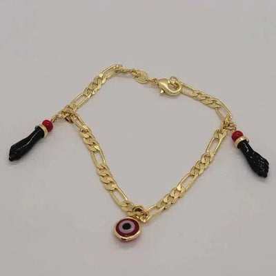 Brand New Brazilian 18k Gold Filled Red Evil Eye & Azabache Bracelet