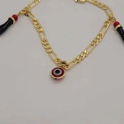 Brand New Brazilian 18k Gold Filled Red Evil Eye & Azabache Bracelet