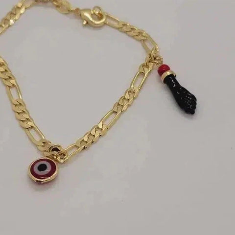 Brand New Brazilian 18k Gold Filled Red Evil Eye & Azabache Bracelet