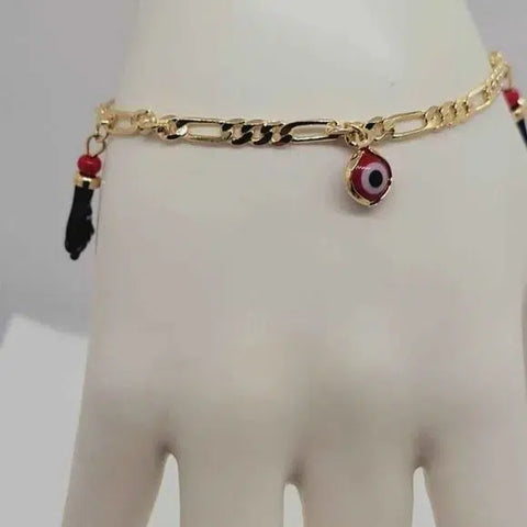 Brand New Brazilian 18k Gold Filled Red Evil Eye & Azabache Bracelet