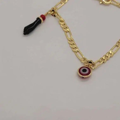 Brand New Brazilian 18k Gold Filled Red Evil Eye & Azabache Bracelet