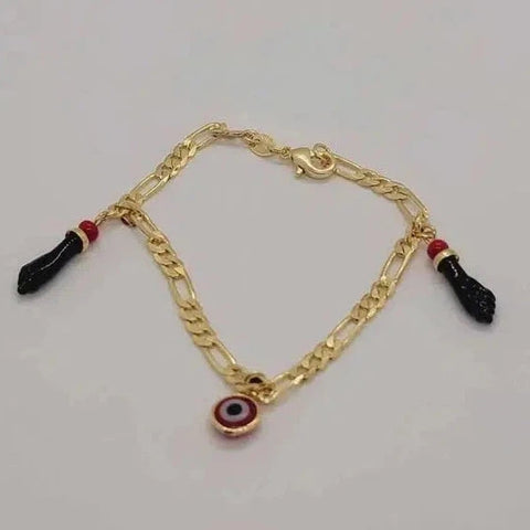 Brand New Brazilian 18k Gold Filled Red Evil Eye & Azabache Bracelet