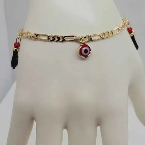 Brand New Brazilian 18k Gold Filled Red Evil Eye & Azabache Bracelet