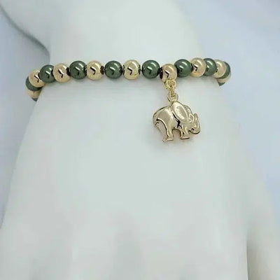 Brand New Brazilian 18k Gold Filled Elephant Green Beaded Bracelet