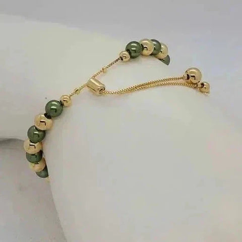 Brand New Brazilian 18k Gold Filled Elephant Green Beaded Bracelet