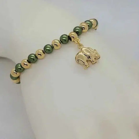 Brand New Brazilian 18k Gold Filled Elephant Green Beaded Bracelet