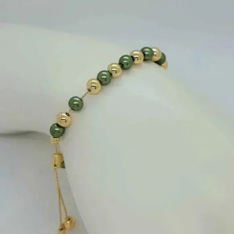 Brand New Brazilian 18k Gold Filled Elephant Green Beaded Bracelet