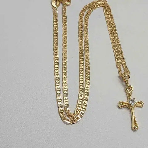 Brand New  Brazilian 18k Gold Filled Cross with gem Necklace