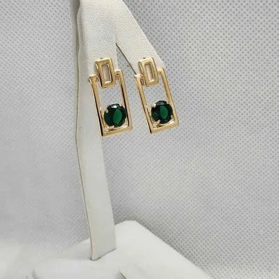 Brand New  Brazilian 18k Gold Filled Earrings with Round Green Gem