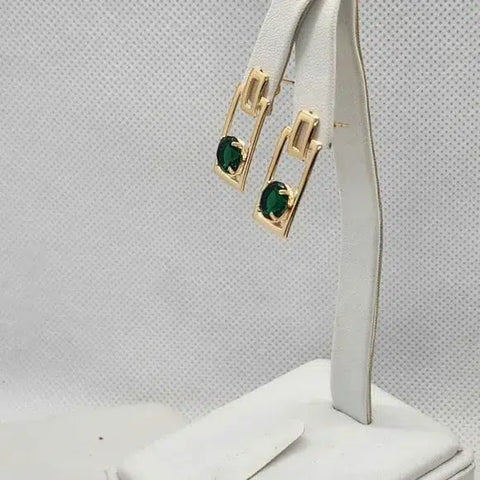 Brand New  Brazilian 18k Gold Filled Earrings with Round Green Gem