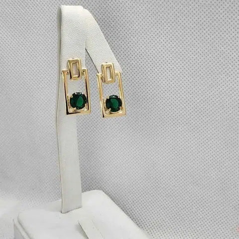 Brand New  Brazilian 18k Gold Filled Earrings with Round Green Gem