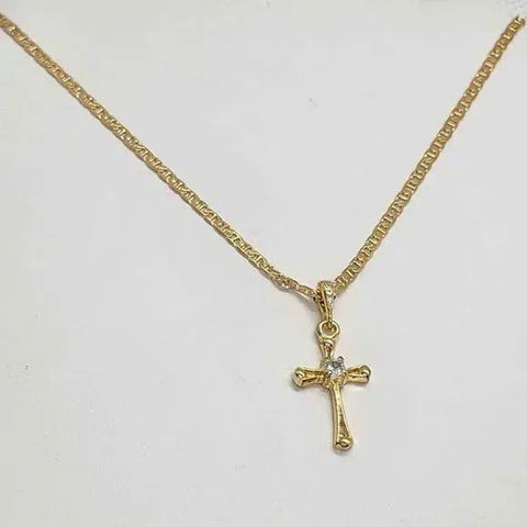 Brand New  Brazilian 18k Gold Filled Cross with gem Necklace