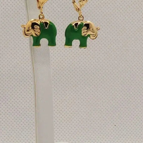 Brand New Brazilian 18k Gold Filled Green Elephant Earrings